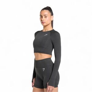 ✨Gymshark Vital Longsleeve Crop Top in Black Marl NWT Size Small